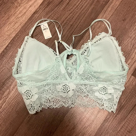 American Eagle AERIE EYELASH LACE LONGLINE BRALETTE Size Large In Turquoise NWT - Picture 2 of 4